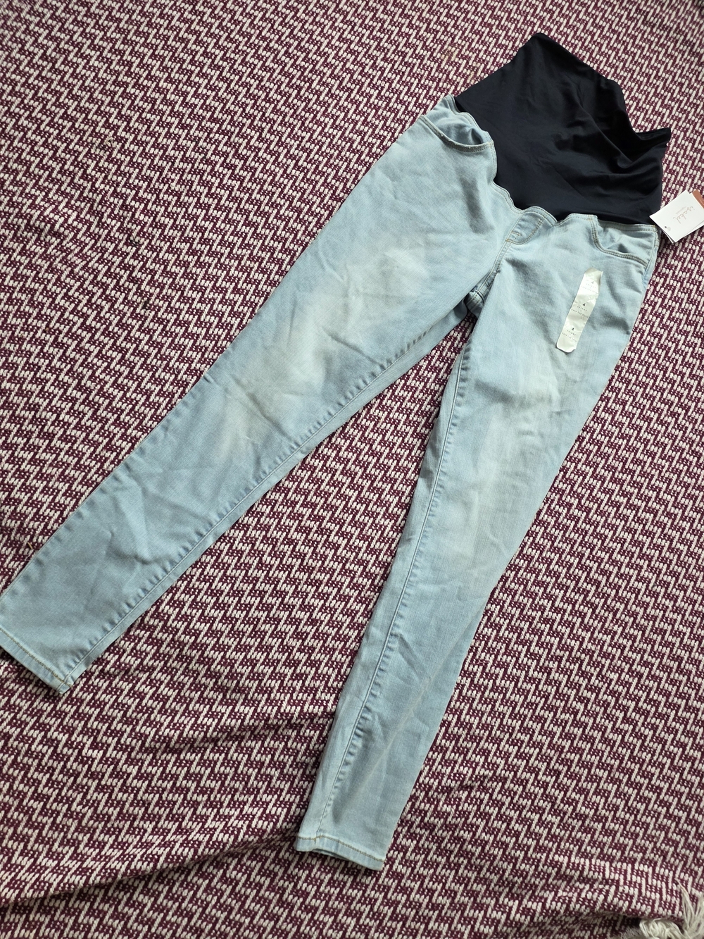 Women Light Blue Maternity Jeans with Black Panel